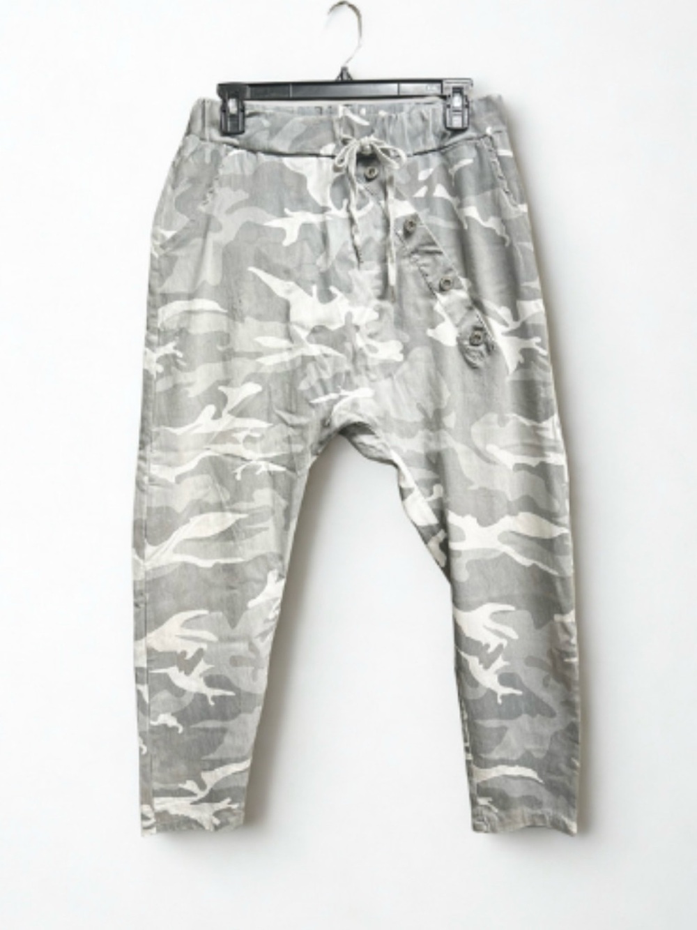 Made in Italy Gray Camo Magic Pants | Stretch Asymmetrical Joggers OS 6-12
